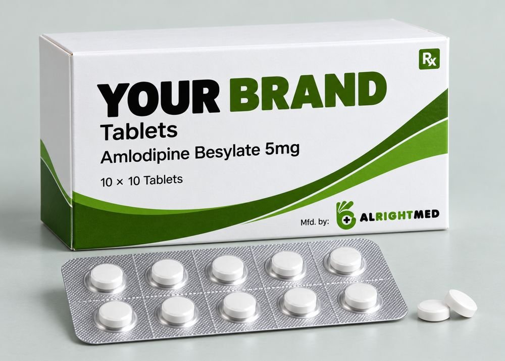 Amlodipine Tablets — Amlodipine Besylate 5mg / 10mg, manufactured under your brand by Alrightmed