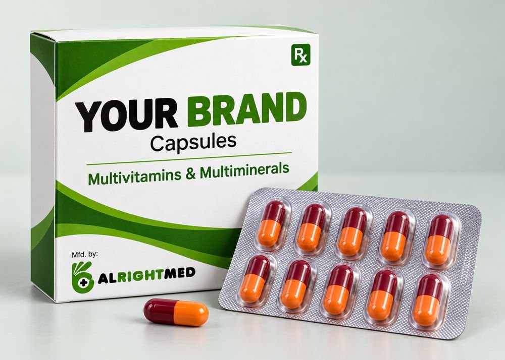 Multivitamin Capsules — Multivitamins & Multiminerals, manufactured under your brand by Alrightmed