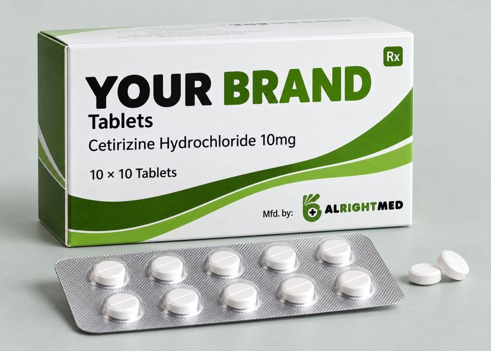 Cetirizine Tablets — Cetirizine Hydrochloride 10mg, manufactured under your brand by Alrightmed