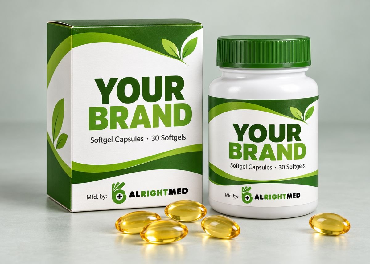 Softgels packed under your brand name, manufactured by Alrightmed